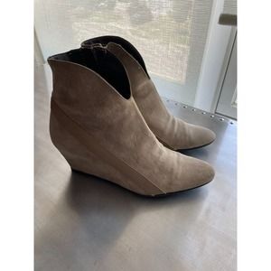 Pre-owned Robert Clergerie Gray Suede Ankle Booties Wedge SZ 7 Made in France